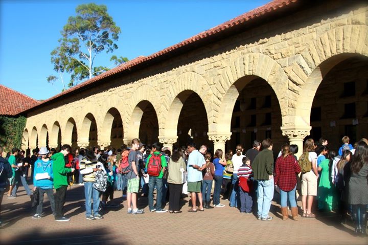 Students wait in line for registration.