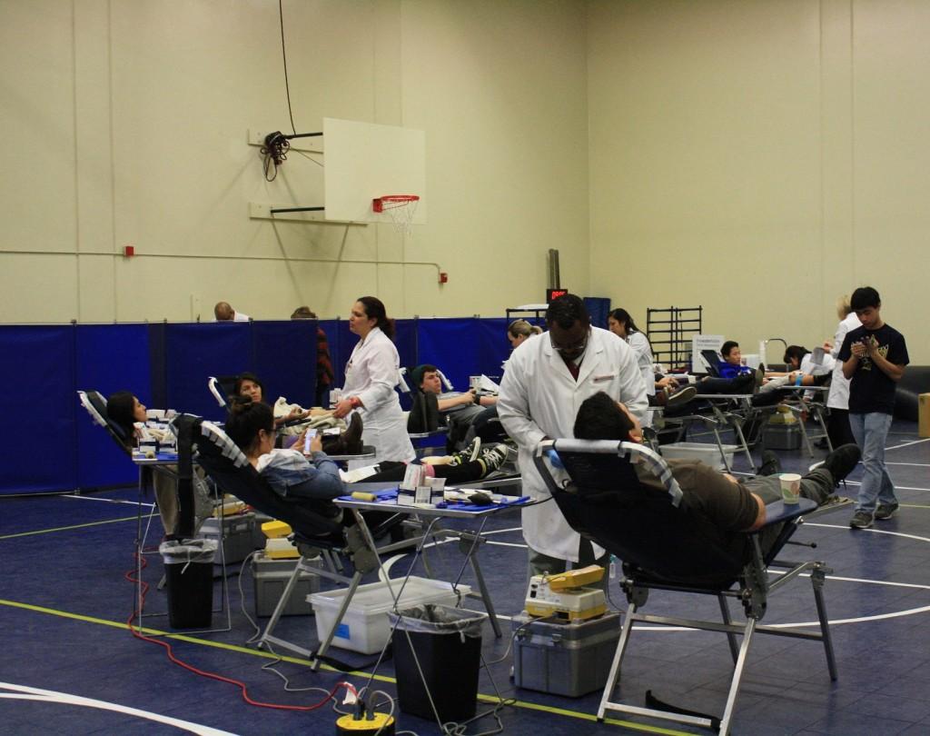 Stanford Blood Center staff attends to student donors during 2nd period.