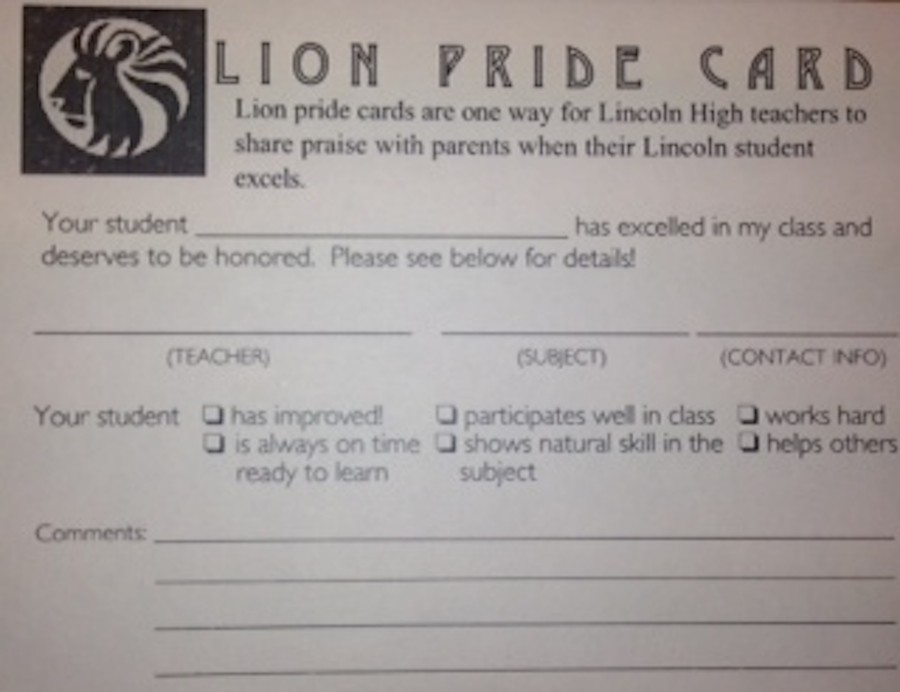 Lion Pride Cards Recognize Student Success