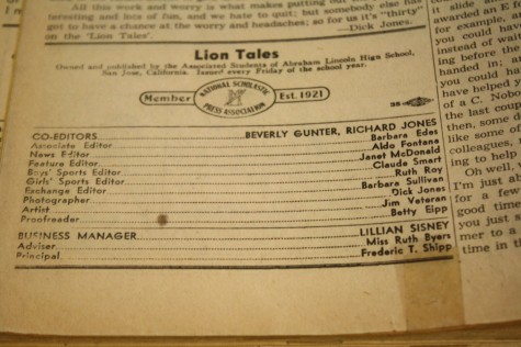 Lion Tales Masthead from 1943 