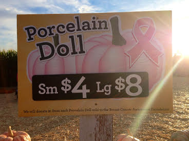 $1 from every purchase of a Porcelain Doll pumpkin goes to support the Breast Cancer Awareness Foundation