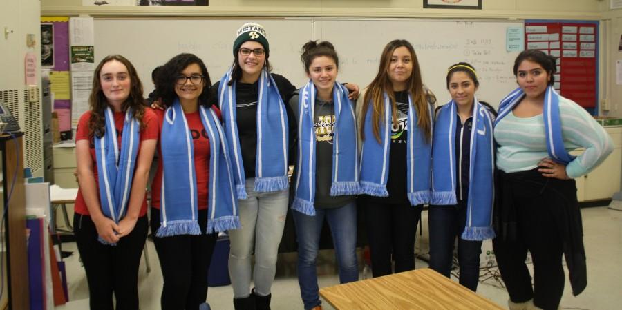 Some of the girls who attended the event show off the Google scarves they received (Nov. 20).