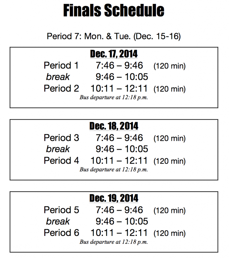 Fall finals schedule, as posted on official school website.