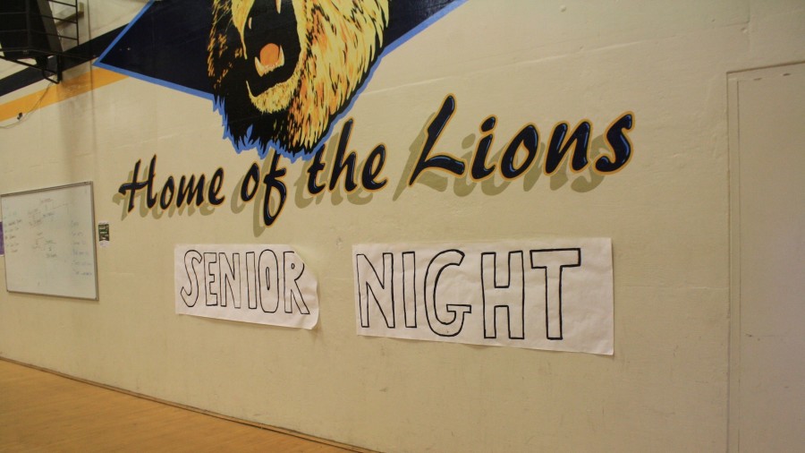 Senior Night poster in the main gym where the matches were held (Lincoln Lion Tales/ Kaitlyn Crane)