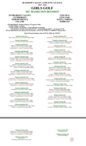 Updated girls golf schedule season 2015-16(http://www.bval.org/schedules/fall/mt_hamilton/G_Golf_MH%202015.pdf)