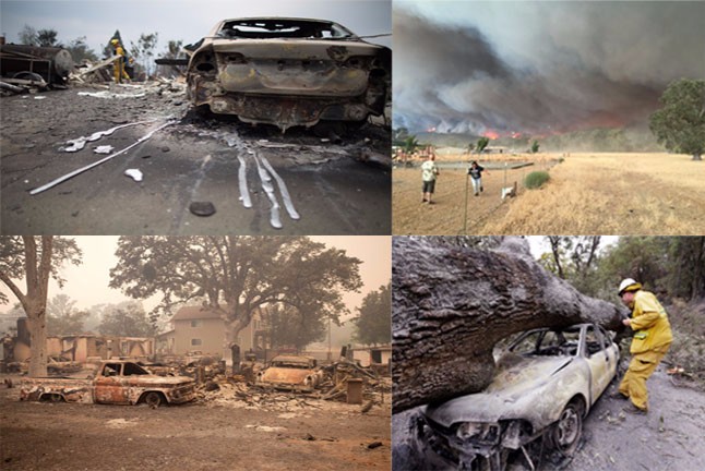 Photo collage shows the devastating effect due to the fires [Photos by: Left side (Josh Edelson/AFP/Getty Images), Top right (Kerry Ceniceros/KRON4 Viewer), Bottom right (Elaine Thompson/AP)]