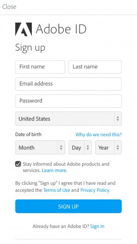 Adobe ID sign up(Juan Alcala/Lion Tales)