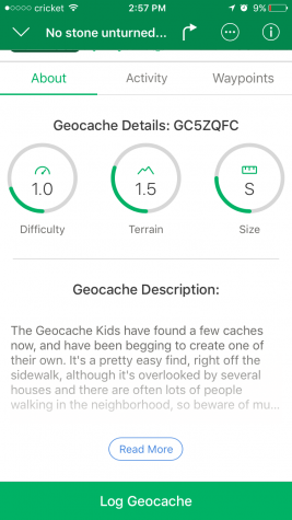Geocache description screenshot.