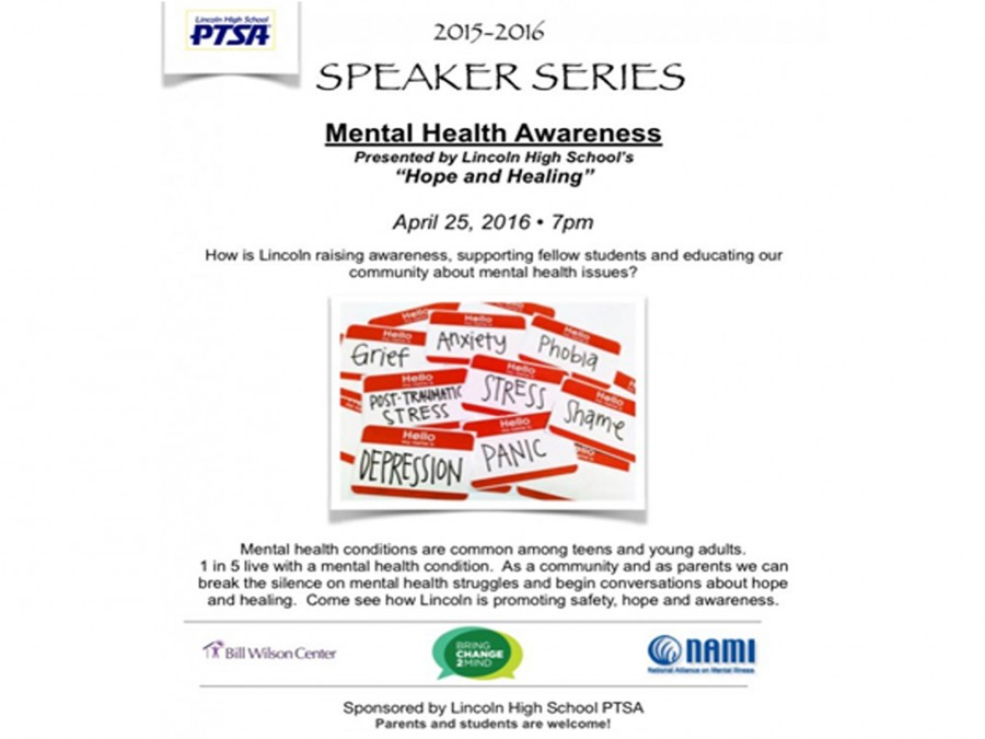Lincoln presents the 2015- 2016 Speaker Series Mental Health Awareness. (Courtesy of PTSA / Lion Tales)