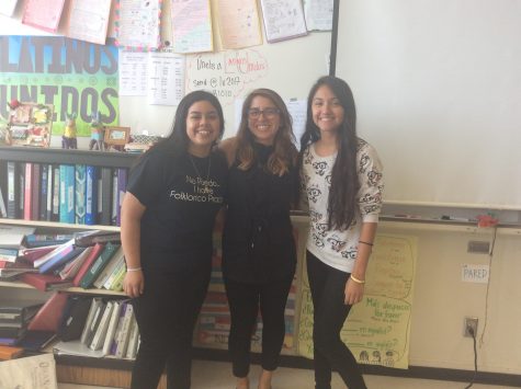 Our members of Lincoln High School's club, Latinos Unidos, take a picture after having a successful meeting.(from left to right) ( Leilani Lopez, Ms.Perez, and Elvia Valenzuela)