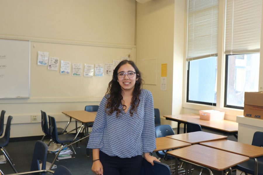 Stuti Arora, new to Lincoln in the 2019 school year, poses in her English classroom during lunch September 13, 2019. (Isaiah Sedano / Lincoln Lion Tales)